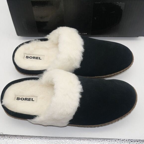 NEW SOREL Nakiska Slide II Women's 11 Suede Lined Slippers Black Indoor/Outdoor - Picture 8 of 10